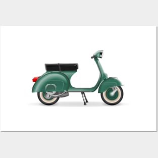 Classic scooter motorcycle in modena green Posters and Art